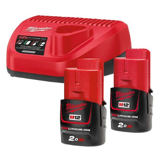 Lader og batteripakke MILWAUKEE 2x12 V 2,0 Ah Li-Ion
