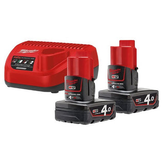 Lader og batteripakke MILWAUKEE 2x12 V 4,0 Ah Li-Ion