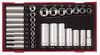 32 deler pipesett. Med 1/4'' og 3/8'' firkantfeste Teng Tools TTAF32